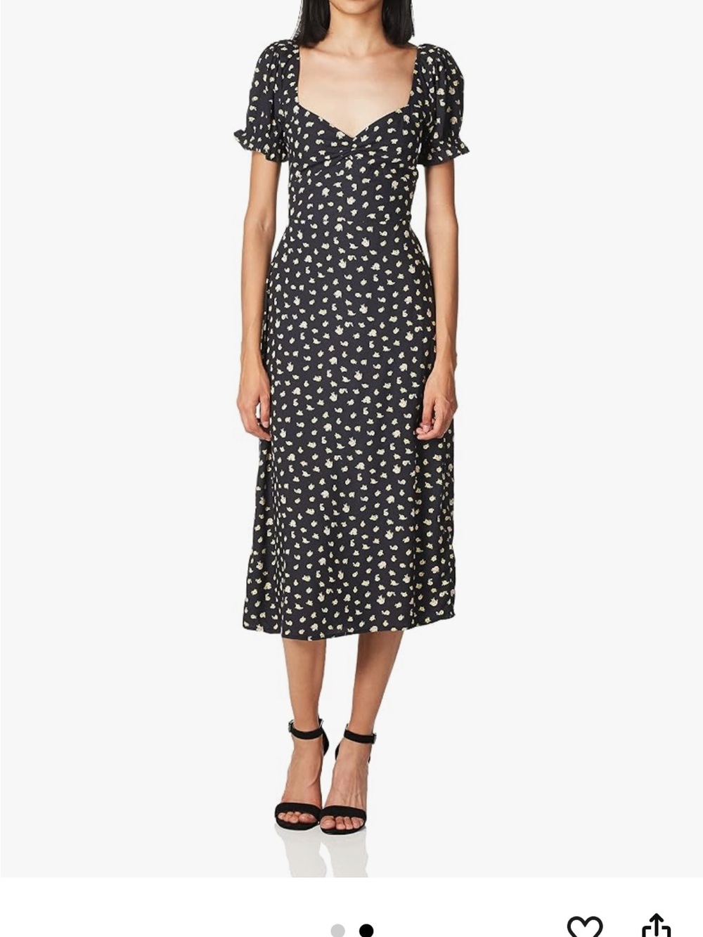 Billabong Casual Black Floral Midi Dress with Puff Sleeves Size S